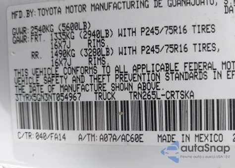 2022 Toyota Tacoma Sr z USA, uszkodzony, nr VIN 3TYRX5GN3NT054967